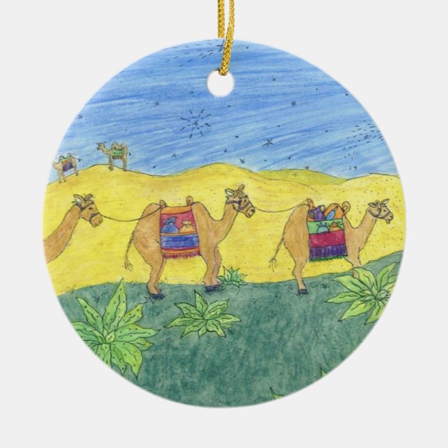 Colorful Camels Ceramic Ornament (Front)