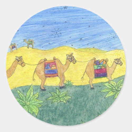 Colorful Camels Classic Round Sticker