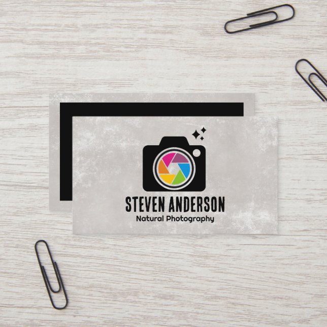 Colorful Camera Lens Shutter Business Card (Front/Back In Situ)