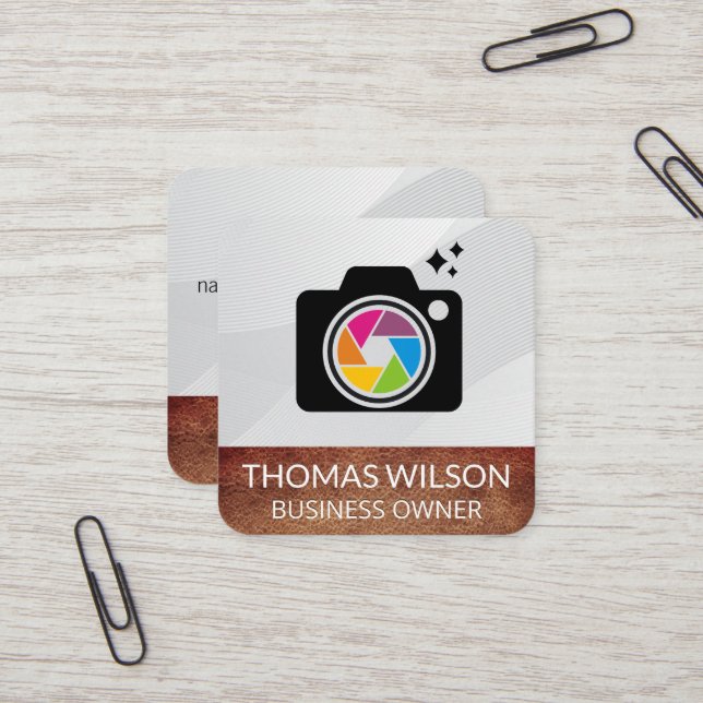 Colorful Camera Lens Shutter | Creative | Artist Square Business Card (Front/Back In Situ)