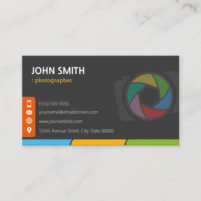 Colorful Camera Shutter Lens - Double Sided Design Business Card (Front)