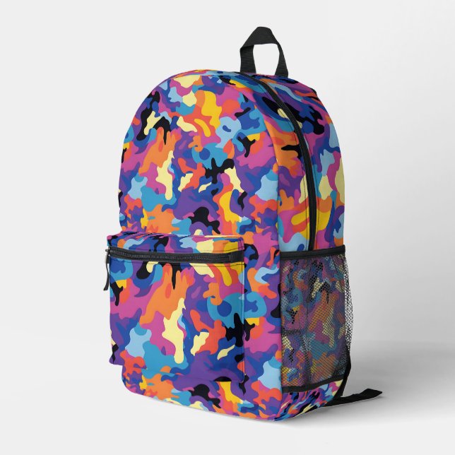Colorful Camouflage Printed Backpack (Back Corner Right)