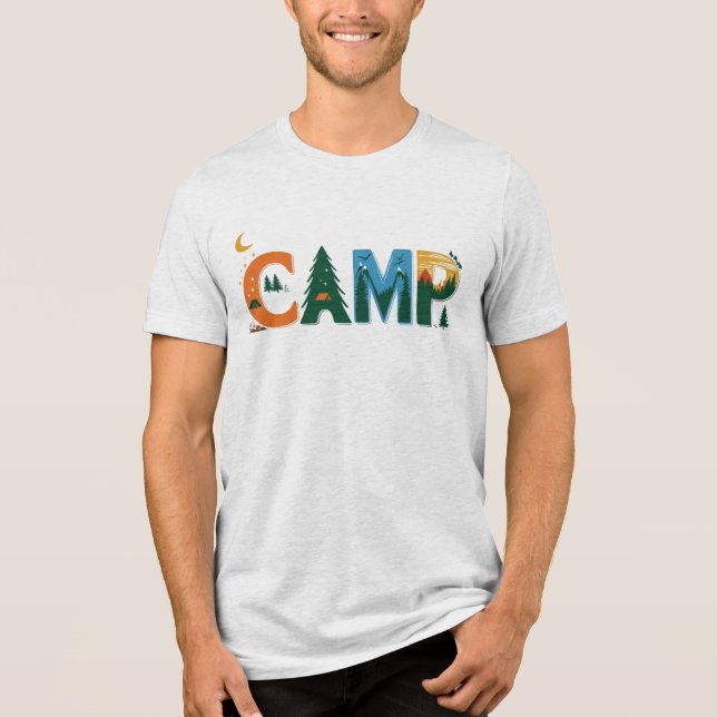 Colorful CAMP Adventure Graphic – Nature, Camping, Tri-Blend Shirt (Front)