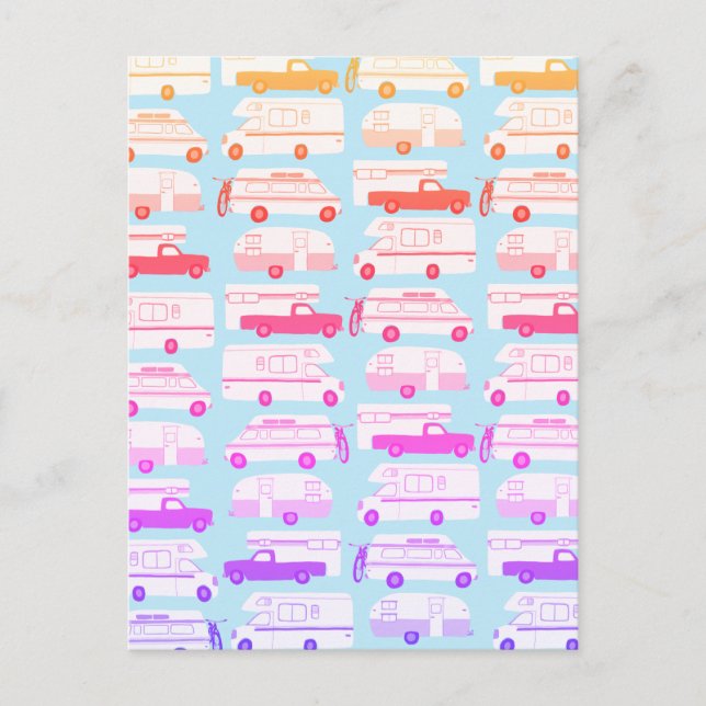 Colorful Camper Trailer Vanlife RV Pattern Postcard (Front)