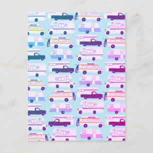 Colorful Camper Trailer Vanlife RV Pattern Postcard