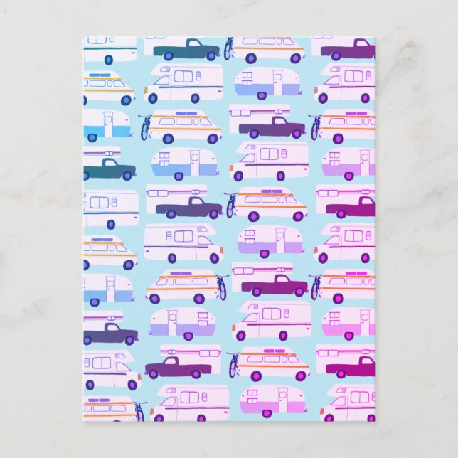 Colorful Camper Trailer Vanlife RV Pattern Postcard (Front)