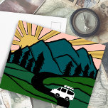 Colorful Campervan Mountains Vanlife RV Sunrise Postcard<br><div class="desc">Check out this awesome postcard with drawings of mountains and a camper van. Add your own text. Check out my shop for butterflies,  birds,  RVs,  camping,  hiking,  flowers and lots more!</div>