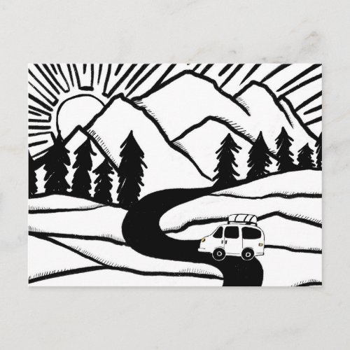 Colorful Campervan Mountains Vanlife RV Sunrise Postcard