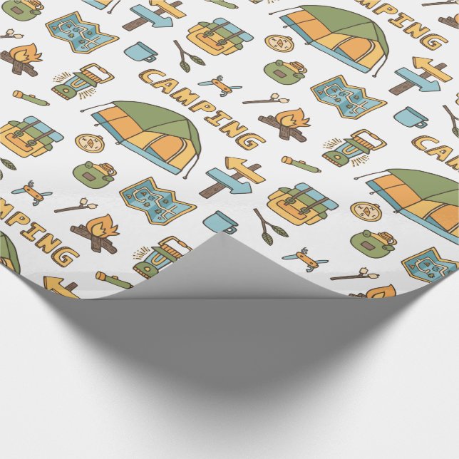 Colorful Camping Gear Pattern Wrapping Paper (Corner)