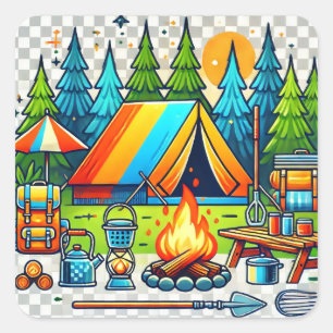 Colorful Camping Vibes – Adventure Awaits Square Sticker