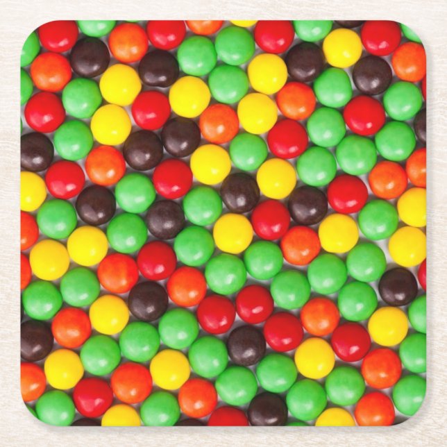 Colorful candies square paper coaster (Front)