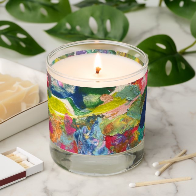 Colorful Candle Abstract Art Scented Wax Candle (Lit)