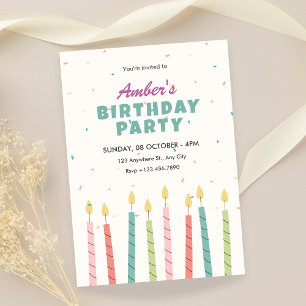 Colorful candle birthday party invitation