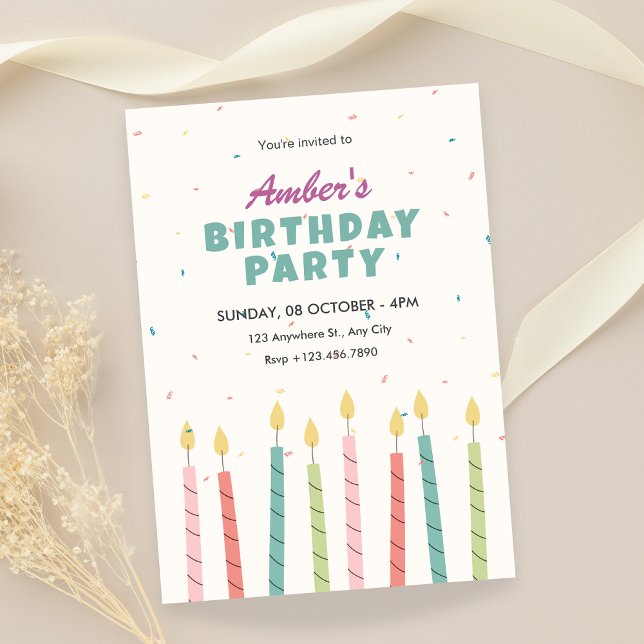 Colorful candle birthday party invitation (Creator Uploaded)