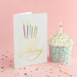 Colorful Candles Happy Birthday Foil Greeting Card<br><div class="desc">This whimsical folded birthday card features colorful candles,  original hand-lettering and flames in real foil. Customize the inside of the card.</div>