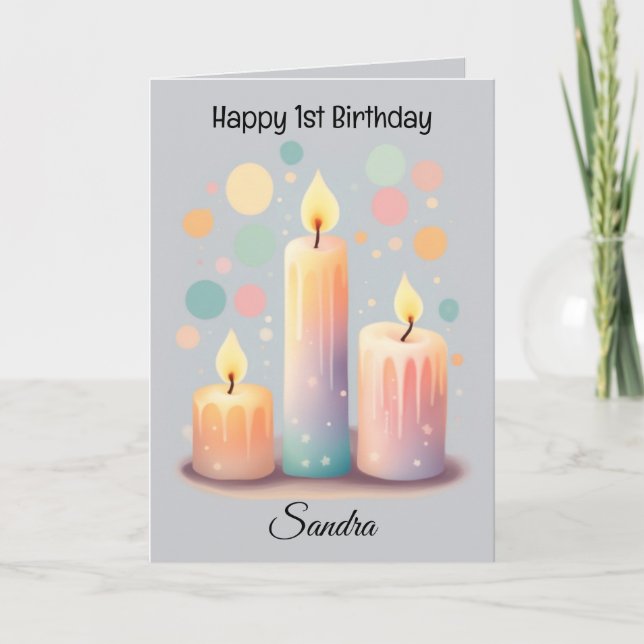 Colorful Candles Lettered Happy Birthday Card (Front)