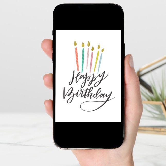Colorful Candles Lettered Happy Birthday Card (Front Digital)