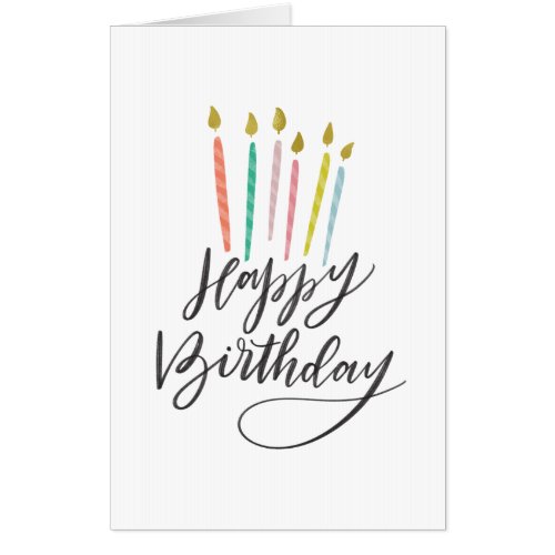 Colorful Candles Lettered Happy Birthday Card