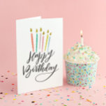 Colorful Candles Lettered Happy Birthday Card<br><div class="desc">This whimsical folded birthday card features colorful hand-drawn candles and hand-lettering. Customize the inside of the card with your own personalized message.</div>