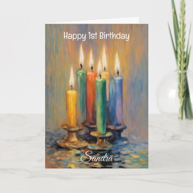 Colorful Candles Lettered Happy Birthday Card (Front)