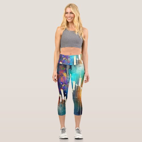 Colorful candlestick chart abstract painting capri leggings