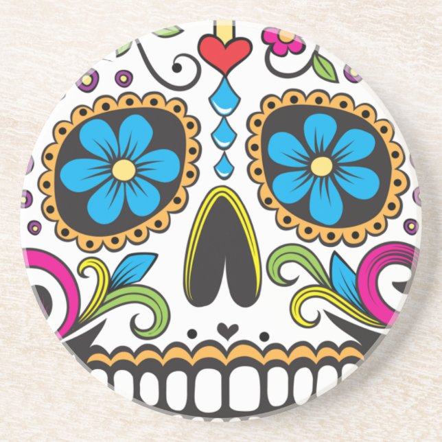 Colorful Candy and Sugar Skull Coaster (Front)