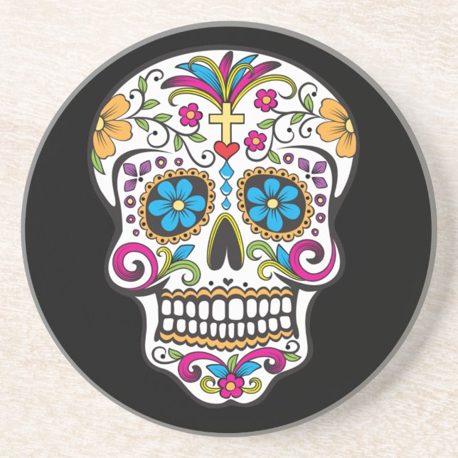 Colorful Candy and Sugar Skull Sandstone Coaster (Front)