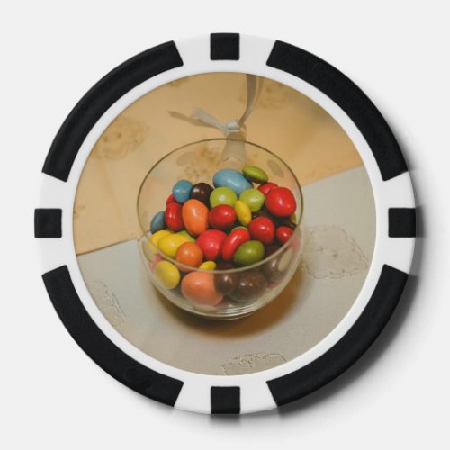 Colorful candy bowl poker chips