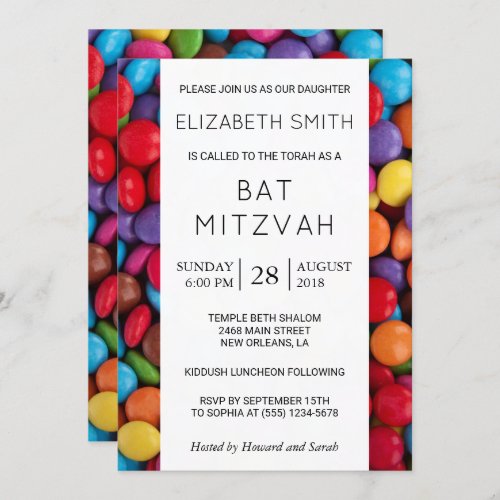 Colorful Candy Candy Buttons Sweets Bat Mitzvah Invitation