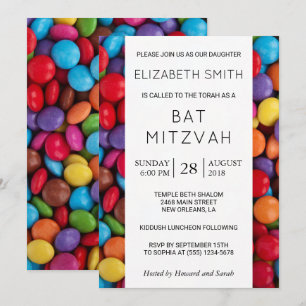 Colorful Candy, Candy Buttons, Sweets, Bat Mitzvah Invitation