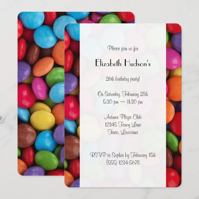 Colorful Candy, Candy Buttons, Sweets, Birthday Invitation (Front/Back)