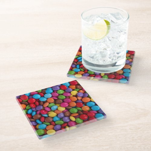 Colorful Candy Candy Buttons Sweets Food Glass Coaster