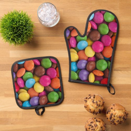 Colorful Candy Candy Buttons Sweets Food Oven Mitt  Pot Holder Set