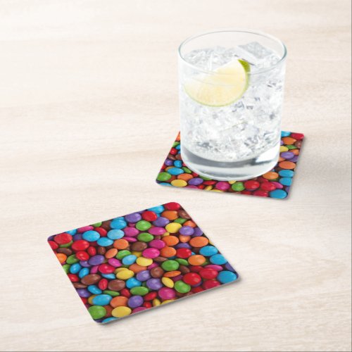 Colorful Candy Candy Buttons Sweets Food Square Paper Coaster
