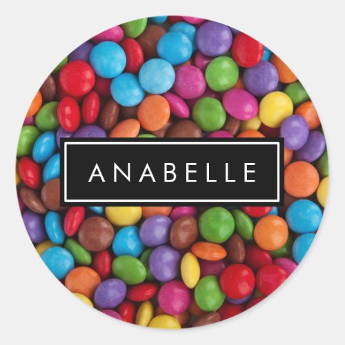 Colorful Candy Candy Buttons Sweets Your Name Classic Round Sticker