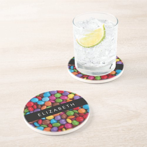 Colorful Candy Candy Buttons Sweets Your Name Coaster