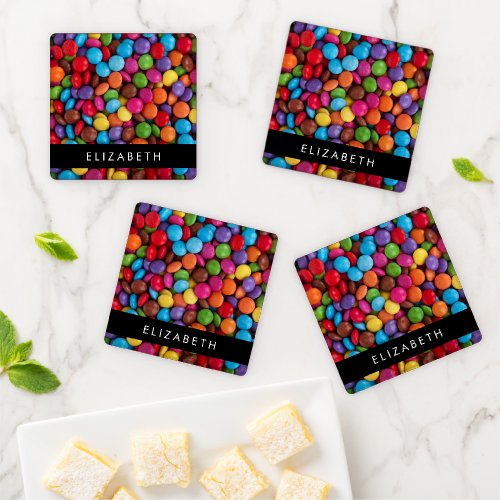 Colorful Candy Candy Buttons Sweets Your Name Coaster Set