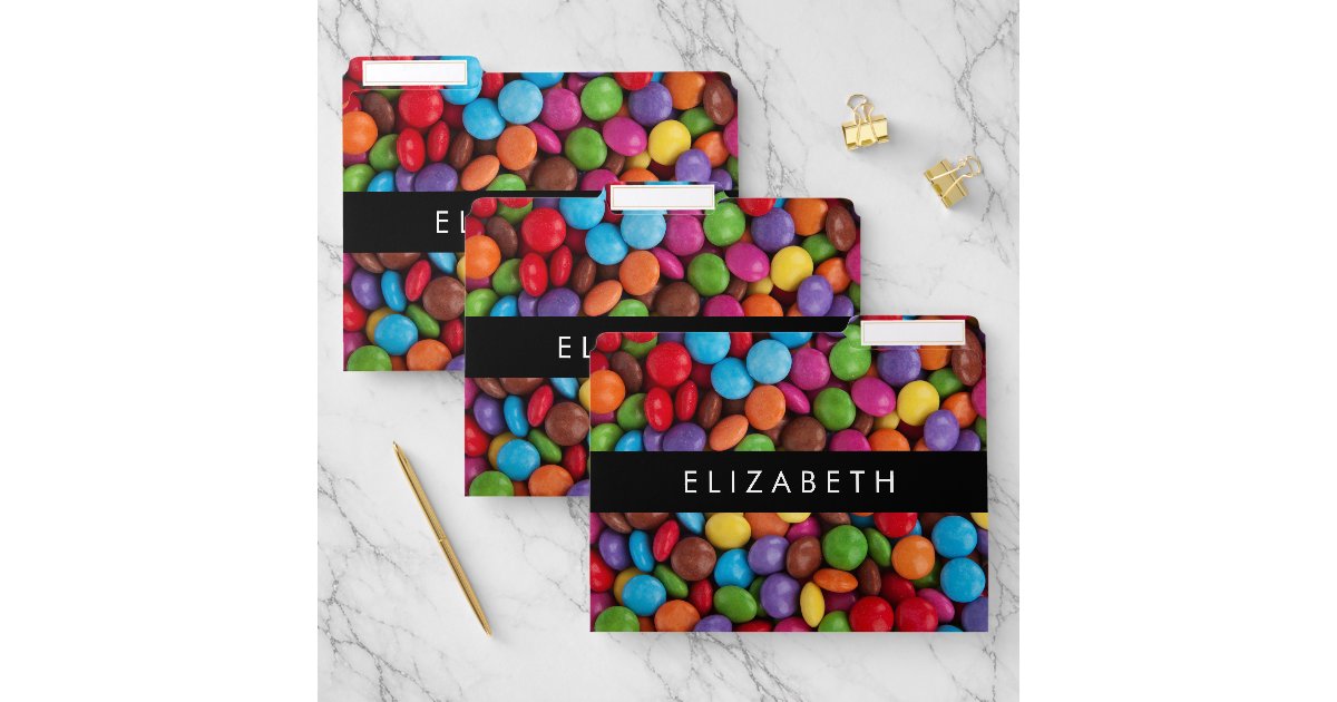 Colorful Candy, Candy Buttons, Sweets, Your Name File Folder | Zazzle