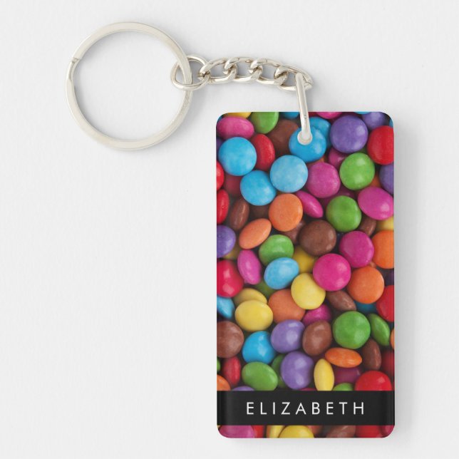 Colorful Candy, Candy Buttons, Sweets, Your Name Keychain (Front)