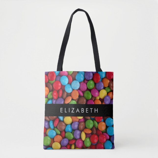 Colorful Candy, Candy Buttons, Sweets, Your Name Tote Bag (Front)