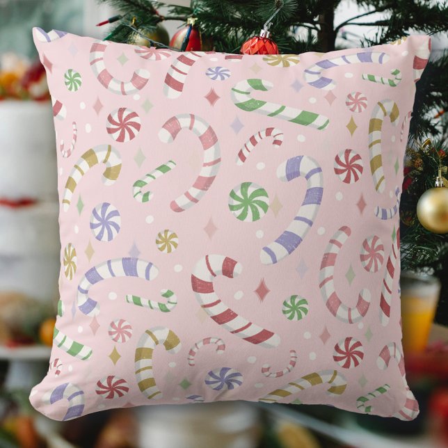 Colorful Candy Canes Pattern Christmas Throw Pillow (Creator Uploaded)