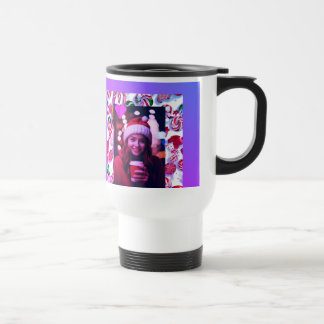 Colorful candy canes with happy Santa girl. Travel Mug