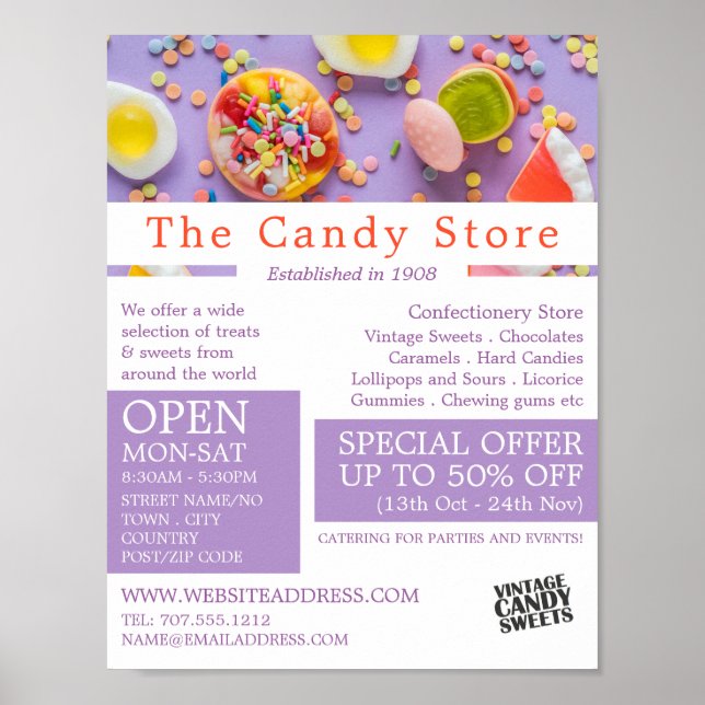 Colorful Candy, Confectionery Supplies Advert Poster (Front)