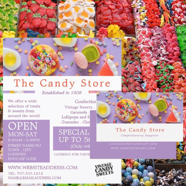 Colorful Candy, Confectionery Supplies Business Card (Creator Uploaded)