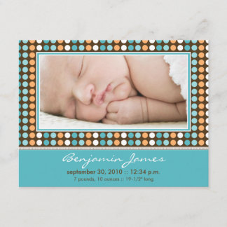 Colorful Candy Dots Birth Announcement (aqua)