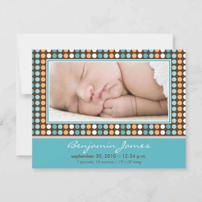 Colorful Candy Dots Birth Announcement (aqua) (Front)