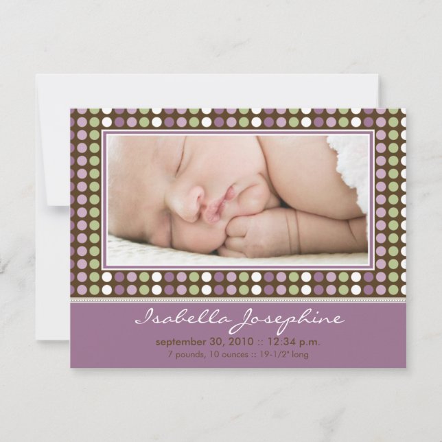 Colorful Candy Dots Birth Announcement (lilac) (Front)