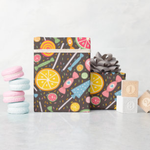 Colorful Candy Explosion Lollipop Blue Orange Red Wrapping Paper