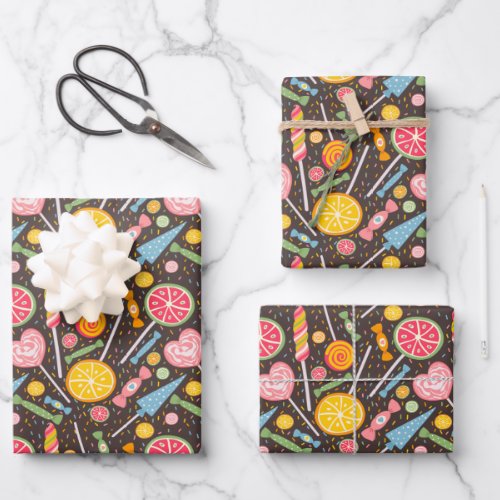 Colorful Candy Explosion Lollipop Blue Orange Red Wrapping Paper Sheets