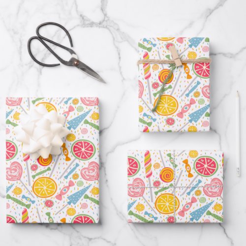 Colorful Candy Explosion Lollipop Orange Pink Red Wrapping Paper Sheets
